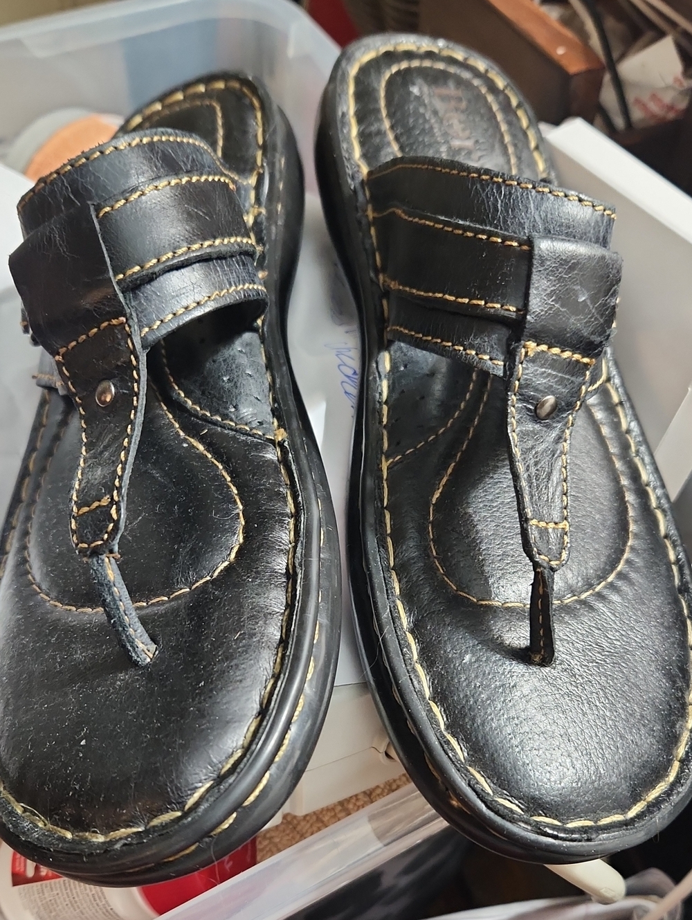 Black Stitched Slip-On Sandals - Picture 4 of 8